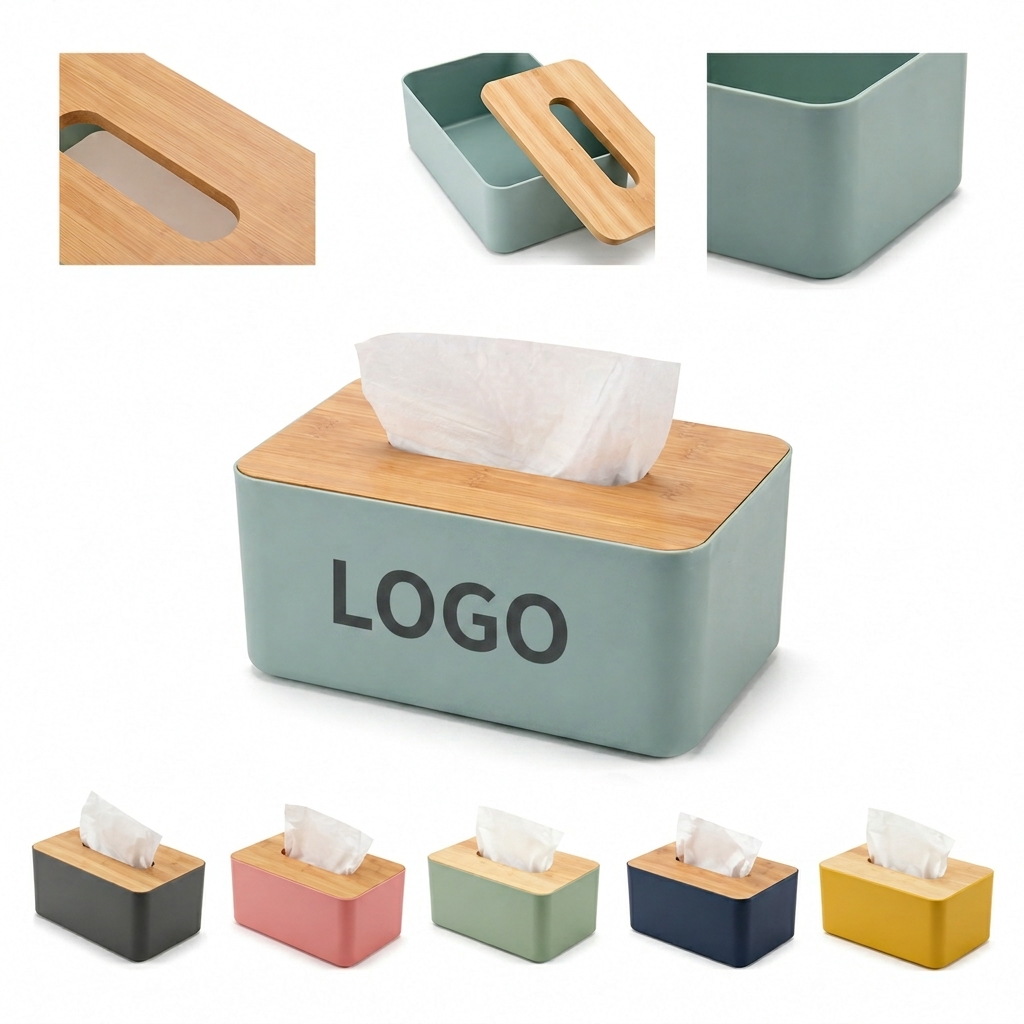 Dual-Tone Rectangular Tissue Box Holder with Natural Wood Lid