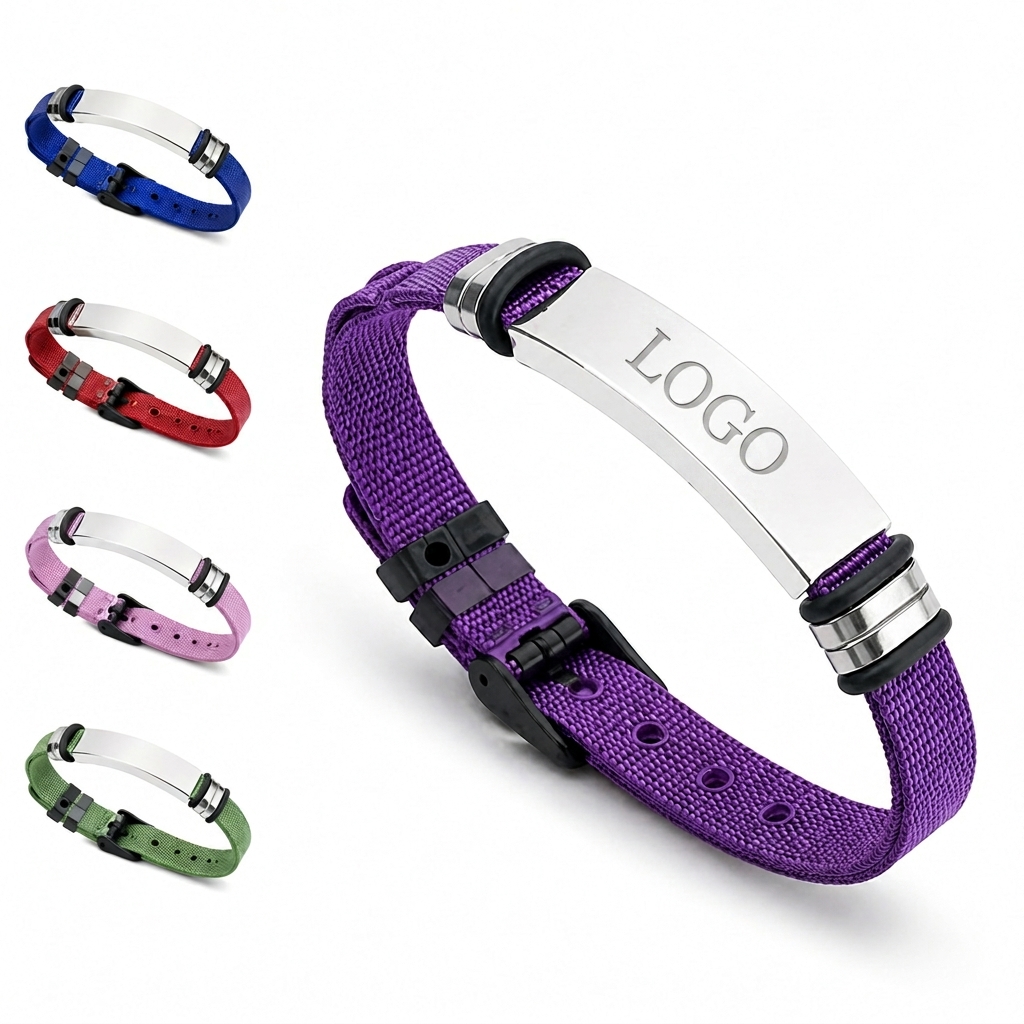 Adjustable Woven Identity Bracelet with Polished Metal Plate