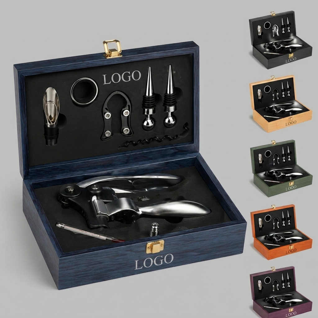 Comprehensive 9-Piece Wine Connoisseur Toolkit in Wooden Presentation Case